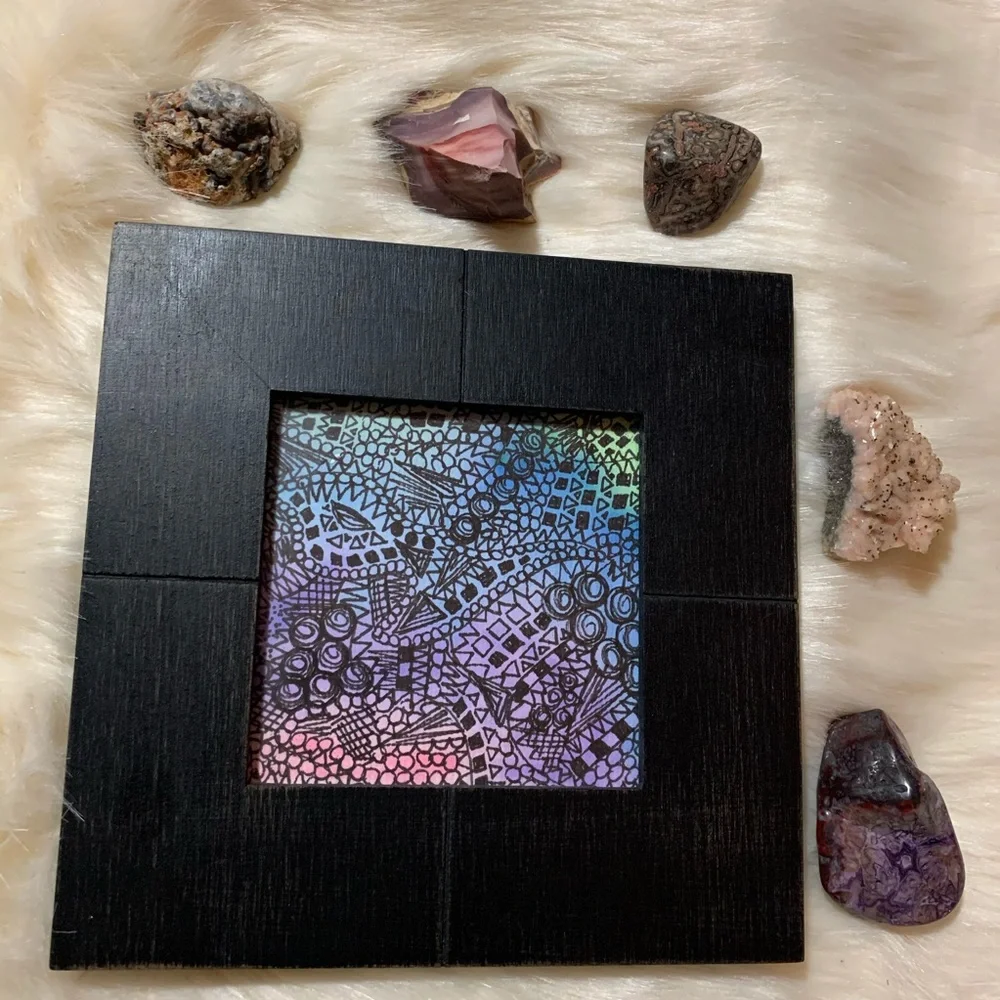 HANDMADE WATERCOLOR AND SHARPIE ABSTRACT ART IN FRAME